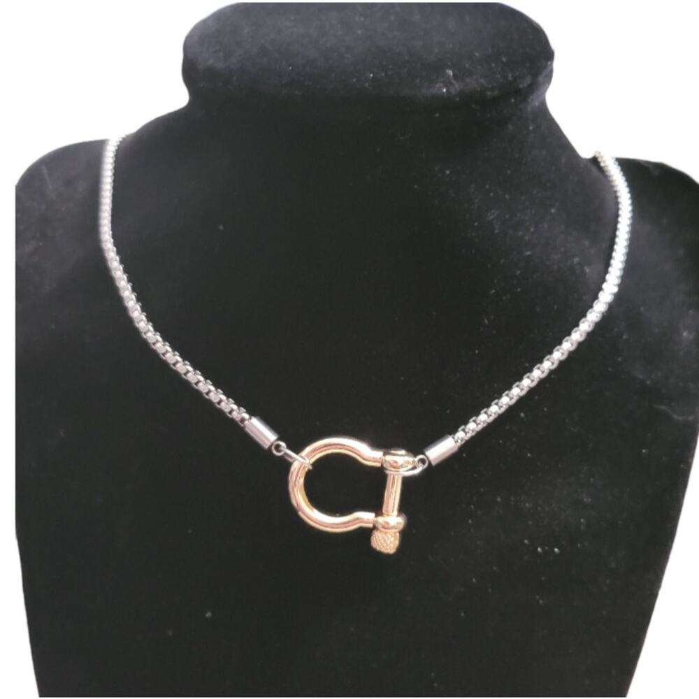 2 tone silver & gold stainless steel shackle necklace
